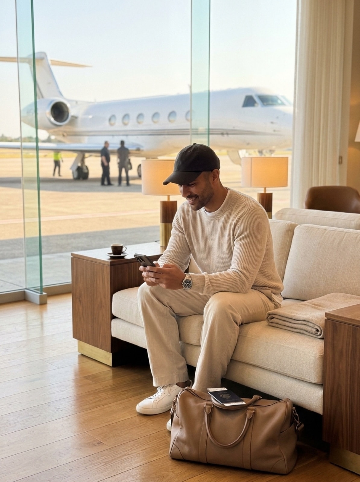 Couple embarquant spontanément dans un jet privé