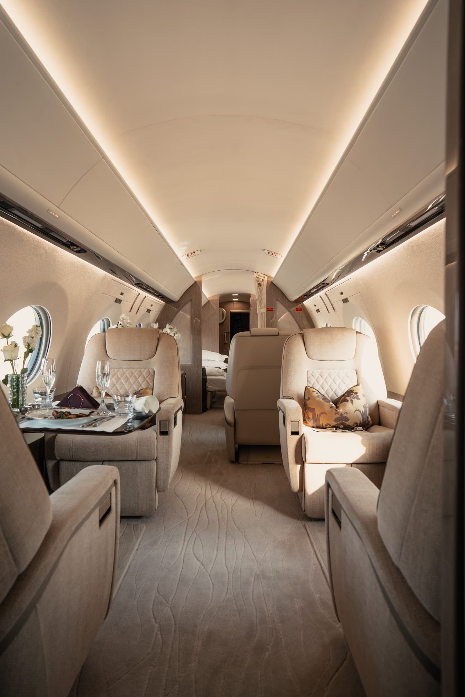 Private jet cabin interior